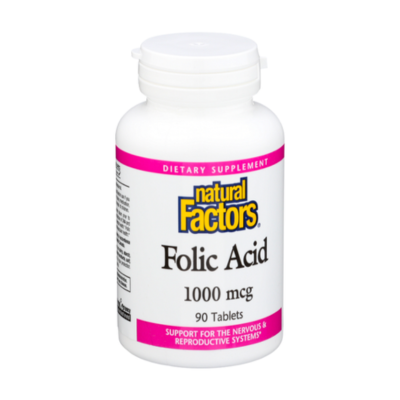 Natural Factors Folic Acid 1000 Mcg Dietary Supplement 90 Tablets